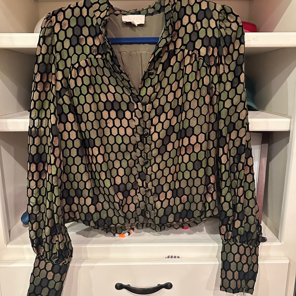 Stylish Green Hexagon Patterned Women's Top